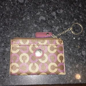 Coach monogram  purple keychain card holder